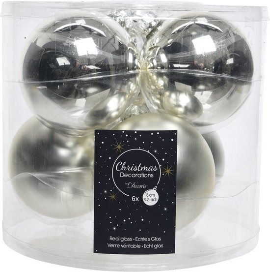 Decoris Kerstballen - 6x st - zilver - 8 cm - glas - glans en mat - glazen kerstboomversiering