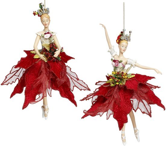 Goodwill Kersthanger Ballerina van Mark Roberts Rood-Goud H 23 cm LET OP Prijs Per Stuk