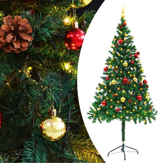 vidaXL - Kunstkerstboom - met - verlichting - en - kerstballen - 180 - cm - groen