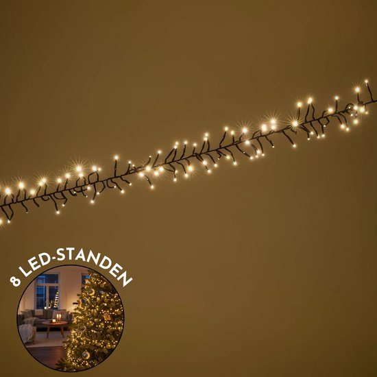 Lighto Kerstboomverlichting voor boom 1,2 – 1,5 m - 768 LED's - Kerstverlichting Binnen 7,6 m - 8 Functies - Clusterverlichting - Warm Wit