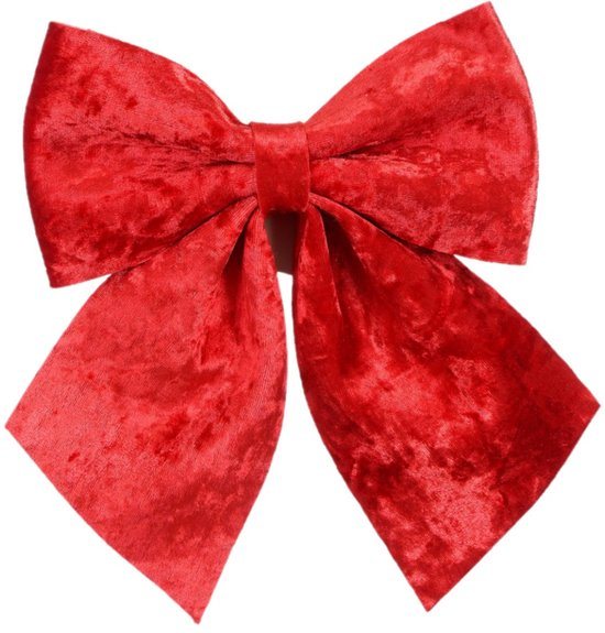 House of Seasons Kerst strik ornament - rood - 20 x 24 cm - polyester fluweel - kerststrik