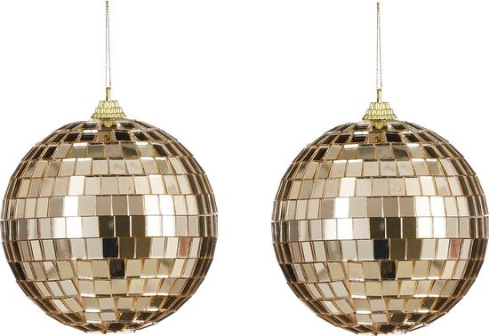 House of Seasons Ornament spiegel bal champagne 2 stuks - d10cm