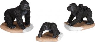 Luville - Gorilla family 3 stuks - l6xb5xh5,5cm - Kersthuisjes & Kerstdorpen