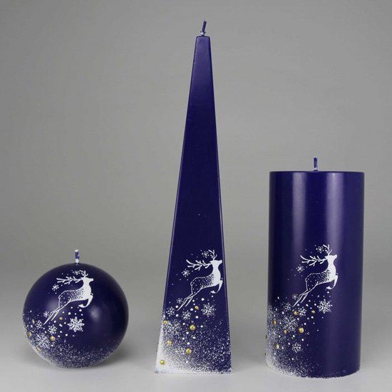 Kerst Kaarsen - Set Handgeschilderd - Hert - Wit/Donker Blauw - kerst - kerstverlichting