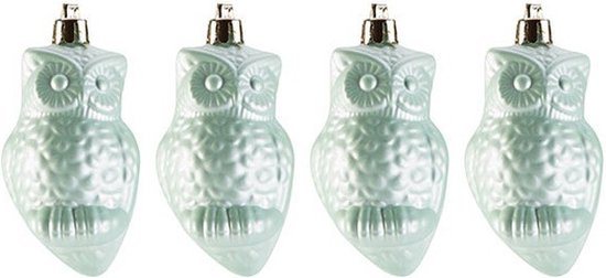 4x Kersthangers figuurtjes mint uilen 9 cm - uilen thema kerstboomhangers - kerstboomversiering