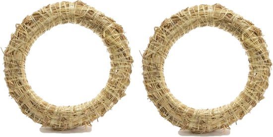 Decoris krans van stro - Set van 2x stuks - 40 x 6,5 cm - DIY kransen maken - deurkrans - kerstkrans
