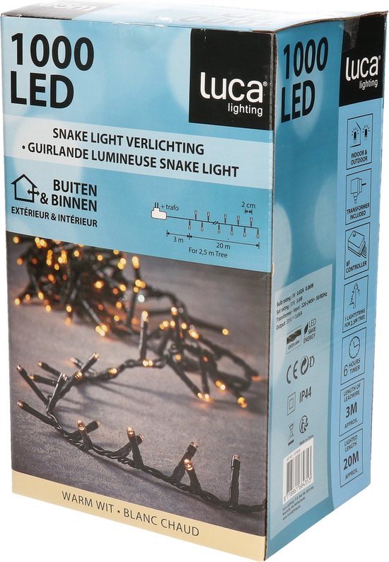 Luca Lighting kerstverlichting - 20 meter lichtsnoer - 1000 lampjes extrawarm wit - flashfunctie