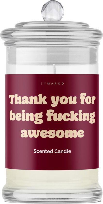 Grappige Cadeaus voor Vrouwen - Geurkaars met Tekst in Glas - Cotton - Fucking Awesome - Bedankt Cadeautje voor haar, vrouw, vriendin, mama, moeder, zus, oma - Cadeautje voor Haar Hem Volwassenen
