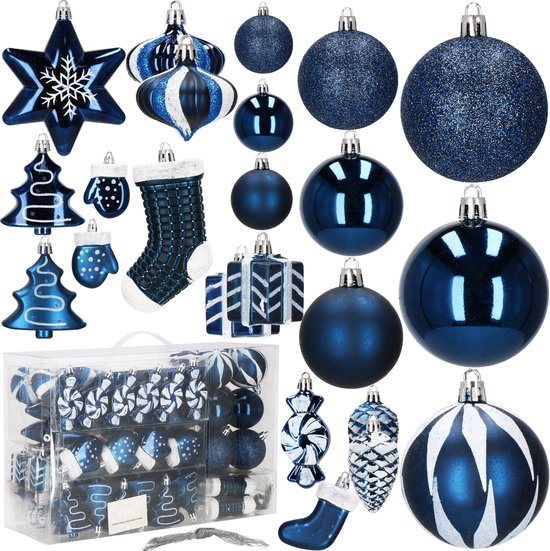 Springos Kerstballen - Kerstversiering - Onbreekbaar - 77 Stuks - Marineblauw