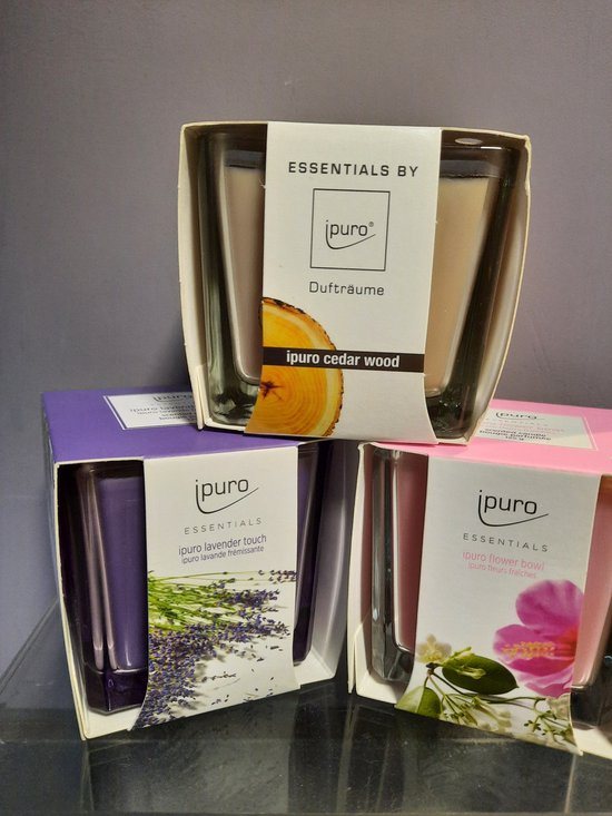 geschenkset geurkaarsen 3 stuks ipuro - lavendel - cederhout- flowerbowl - moeder dag - verjaardag - kerst - valentijn