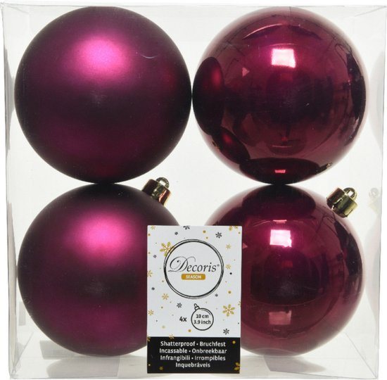 Decoris Kerstballen - 4x st - framboos roze - D10 cm - kunststof - kerstversiering