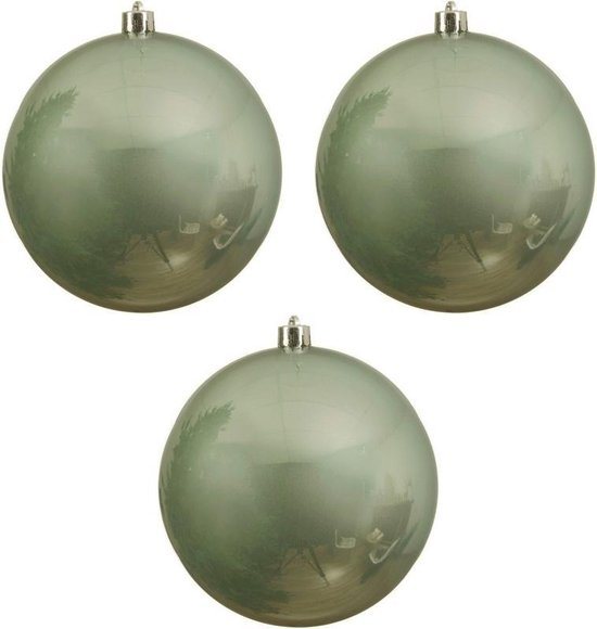 3x Grote mintgroene kunststof kerstballen van 14 cm - glans - mintgroene kerstboom versiering