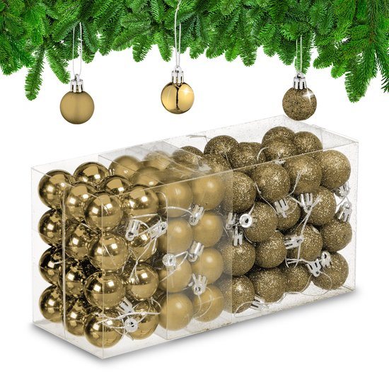 kerstballen set van 96 - plastic - 3 cm - mat - glanzend - glitters - goud