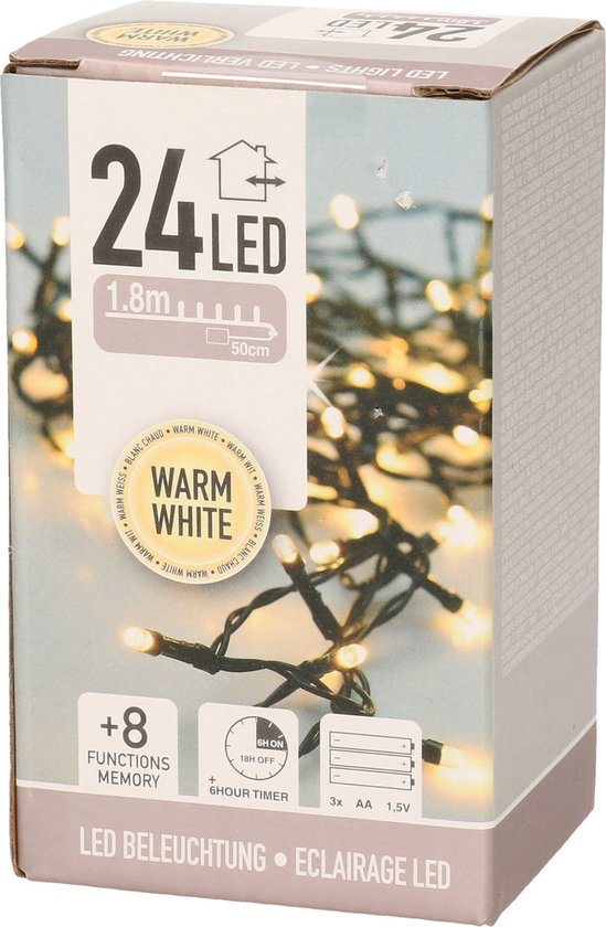 Ledverlichting 24 Warm Wit (excl batterijen) op timer met 8 functies