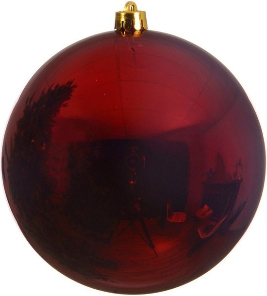 Decoris Kerstbal - donkerrood - groot - 20 cm - kunststof - glans - kerstversiering