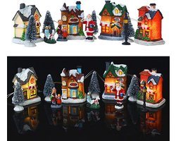 Sfeervol Verlicht Kerstdorp Set Hars Miniaturen - LED Kersttafereel Stadsbeeld