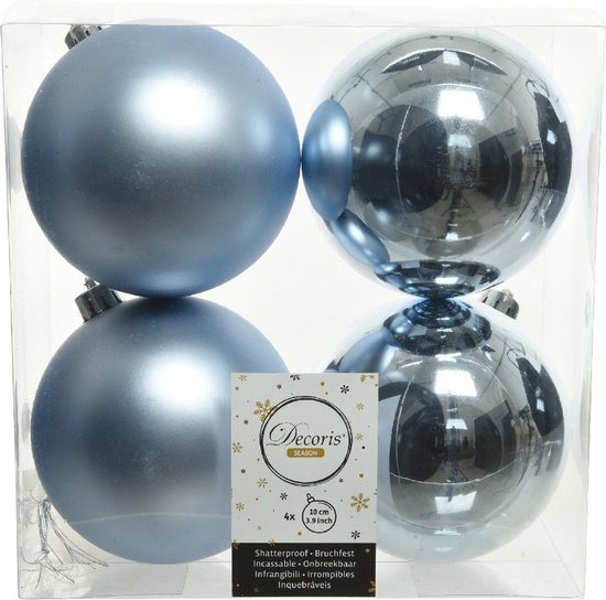Decoris Kerstballen - 4x st - lichtblauw - D10 cm - kunststof - kerstversiering