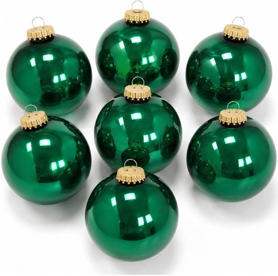 Krebs Kerstballen - 8x - emerald groen - glas - glans - 7 cm - luxe kerstversiering