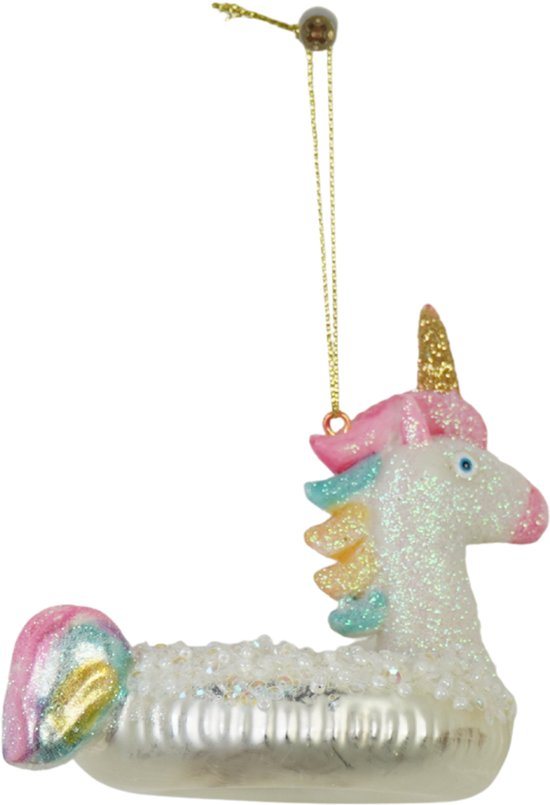 Housevitamin Kersthanger Opblaasbare Eenhoorn – Glas – Wit – 8×9,5×9 cm – Unicorn Kerstornament – Speelse Kerstversiering