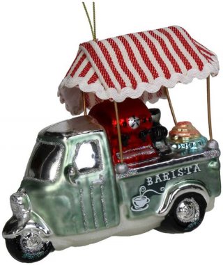 HD Collection – Glazen Kerstornament Hanger – Barista Auto – 14 cm – The Christmas Bakery Collectie – Sfeervolle Kerstdecoratie