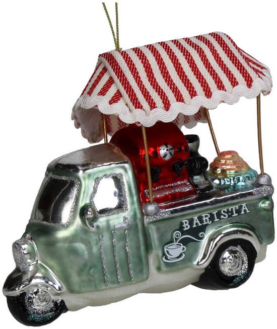 HD Collection – Glazen Kerstornament Hanger – Barista Auto – 14 cm – The Christmas Bakery Collectie – Sfeervolle Kerstdecoratie