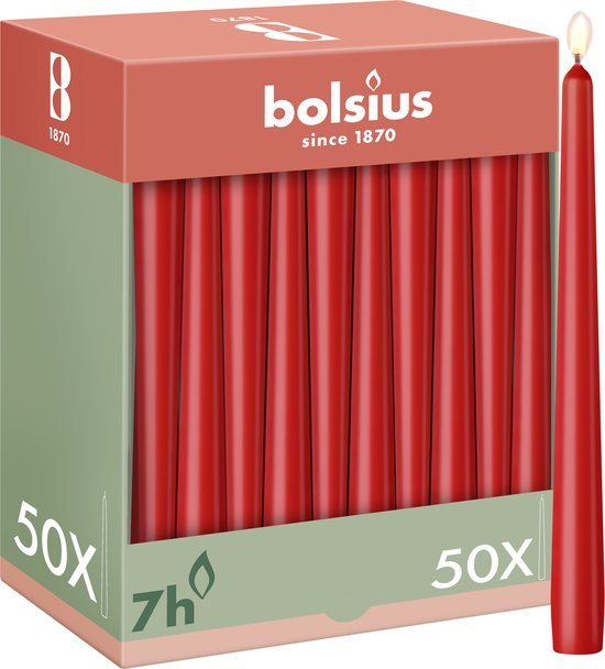 Bolsius - Gladde Dinerkaarsen - 50 stuks - Rood - 24,5 cm - Voordeelverpakking