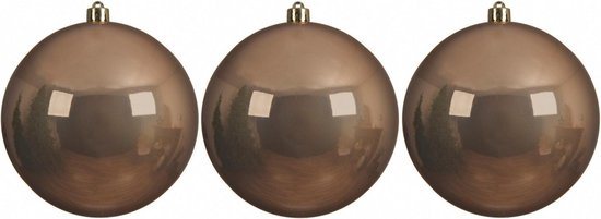 3x Grote camel bruine kunststof kerstballen van 14 cm - glans - camel bruine kerstboom versiering