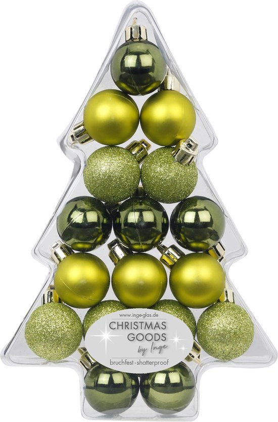 Inge Christmas Kerstballen - klein - 17x st - groen - D3 cm - kunststof - kerstversiering