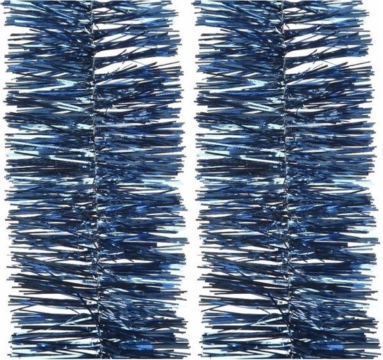 Decoris kerstslinger- 2x -guirlande - donkerblauw - glanzend lametta - 270 cm