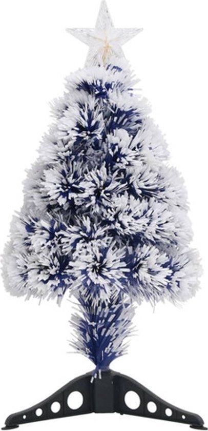 vidaXL - Kunstkerstboom - met - verlichting - 64 - cm - glasvezel - wit - en - blauw
