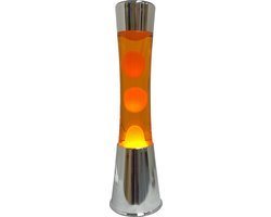 Fisura Lavalamp zilver met oranje vloeistof en oranje lava