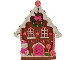 Housevitamin Gingerbread Kersthuisje LED Light – Groot 23.5 cm – Miniatuur Kerstdorp Huisje met Licht – Candy Gingerbread Decoratie – Batterijen Inclusief – Polyresin Winter Kersthuis