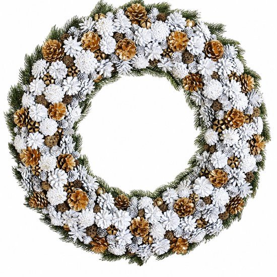 XXL Kerstkrans Ø 72 cm – Grote Landelijke Deurkrans met Dennenappels – Kerstdecoratie voor Binnen en Buiten – Houten Kerstkrans – Wit, Groen en Bruin