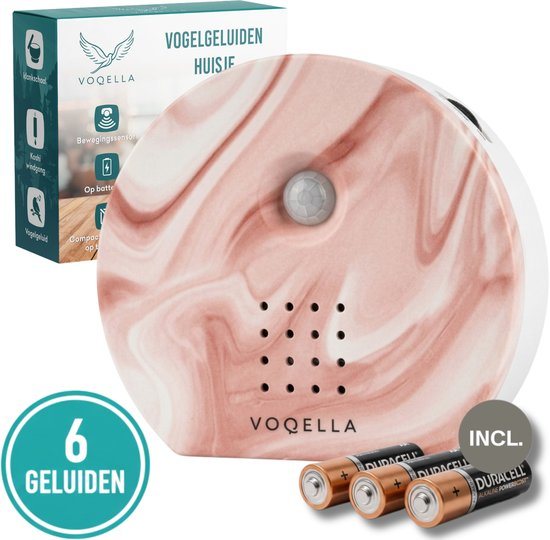 Voqella Vogelhuisje met Geluid - Vogelgeluiden Huisje met Sensor - Vogelgeluiden Huisje voor op Toilet - Relaxound - 6 Geluiden - Rood/Wit Gesteente