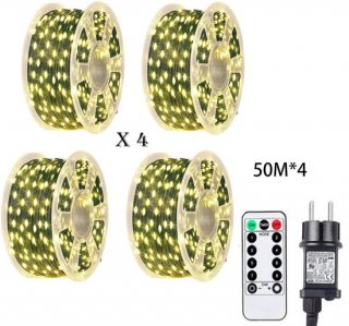 LED-kerstboomverlichting, warm wit - 8 functies, afstandsbediening (50 m, 500 LED's)X4 - voor kerstboom- en feestdecoratie - warm wit - Brawdress