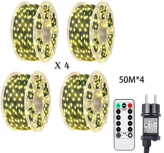 LED-kerstboomverlichting, warm wit - 8 functies, afstandsbediening (50 m, 500 LED's)X4 - voor kerstboom- en feestdecoratie - warm wit - Brawdress