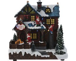 Kerstdorp huis - met beweging, led verlichting en muziek - 25 cm - poliresin