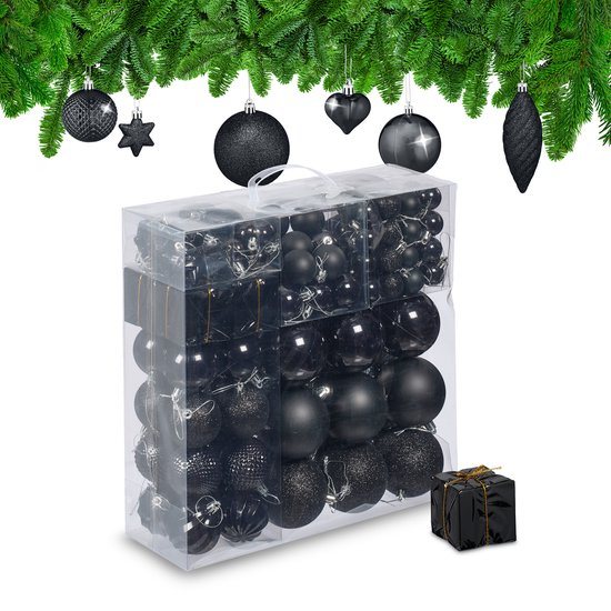 kerstballen - set van 110 - met slinger - plastic - onbreekbaar - zwart