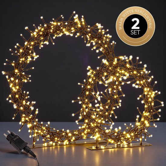 Meisterhome® 2 delige set LED Kerstkrans met standaard – Ø30 & Ø45 cm – 280 & 440 LEDS - IP44 - Warm wit - Kerstverlichting voor binnen en buiten - Timer & dimmer - Verlichting - Kerstversiering – Kerstdecoratie - Verlichte kerstkrans