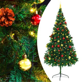 vidaXL - Kunstkerstboom - met - verlichting - en - kerstballen - 210 - cm - groen
