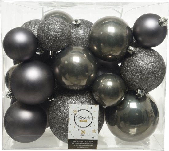 26x stuks kunststof kerstballen antraciet (warm grey) 6-8-10 cm - Onbreekbare plastic kerstballen