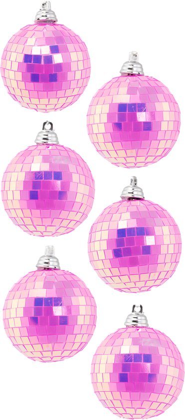 KIMU 6x Discobal Ø 6 cm Klein Iridescent Roze - Discobol Spiegelbol Glitterbol Glitter Spiegeltjes Disco Bal Bol Deco Raamdecoratie Kerstballen Kerstbal Festival