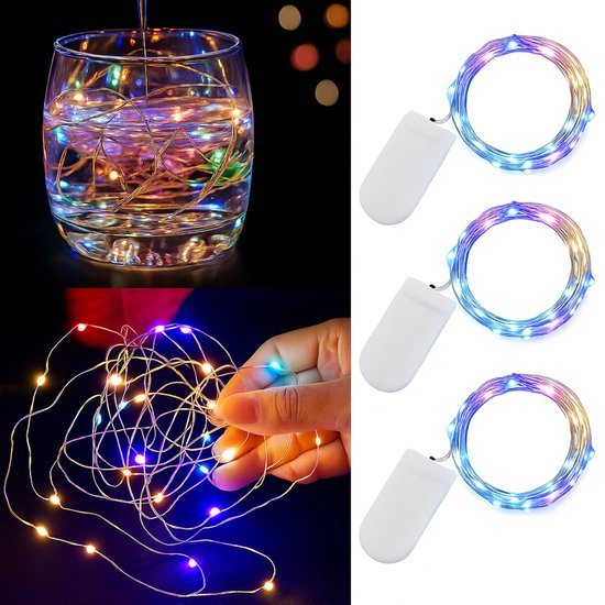 BOTC Lichtsnoer Binnen en Buiten - 3 Stuks - 2 meter LED - Fairy Lights - Lampjes Slinger - Op Batterijen - Sfeerverlichting - Multicolor