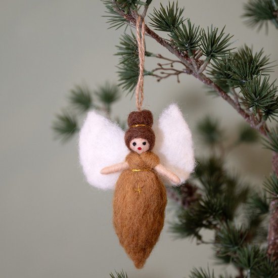 Hanger Vilt - Engeltje Bruin & Goud - 13cm - Fairtrade