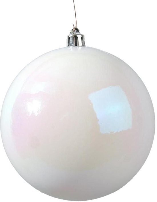 Decoris Kerstbal - wit parelmoer - groot - 20 cm - kunststof - glans - kerstversiering