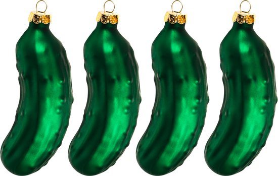 HI Kersthangers - augurken - 4x stuks - glas - 9 cm - kerstboomversiering - kerstornamenten