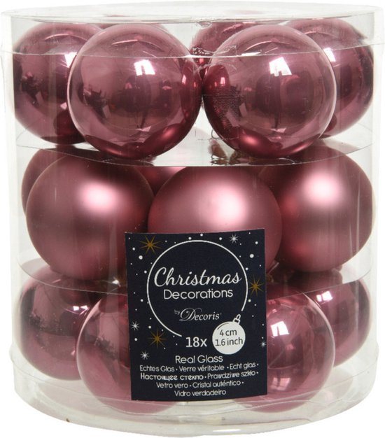 Decoris Kleine kerstballen - 18x st - oudroze - D4 cm - glas - kerstversiering