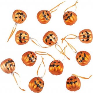 Hangende ornamenten - 45 mm - Herfst - Halloween - Jack O lantaarn - Plastic - Boomdecoraties - Nacht - Kerstboom - Bal ornament hanger - Thanksgiving - Vakantie - Geschikt voor - 12 stuks - Kleur Pompoen