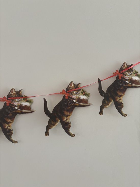 Slinger Kerst Kerstkatten met kerstpudding Kattenslinger Christmas Kat Garland - papier