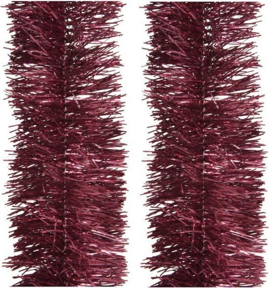 2x stuks kerstslingers framboos roze (magnolia)  270 x 7 cm - Folie lametta guirlandes/slingers kerstversiering